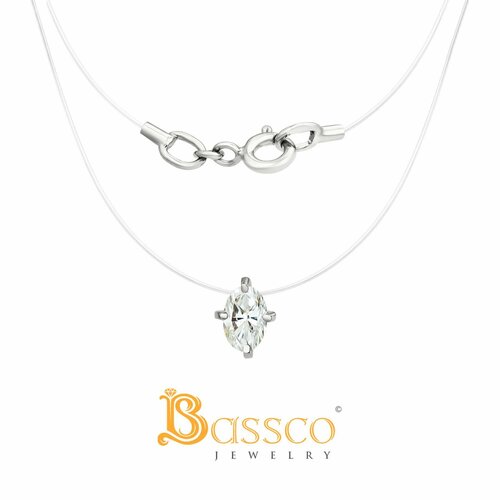 Колье Bassco BASSCO, Серебряное колье на леске с фианитом, колье невидимка, серебро родированное 925., серебро, 925 проба, родирование, фианит, длина 40 см., белый