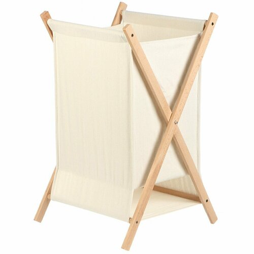 Корзина для белья 39х62 см прямоугольная дерево текстиль бежевая Y4-7885 2688₽