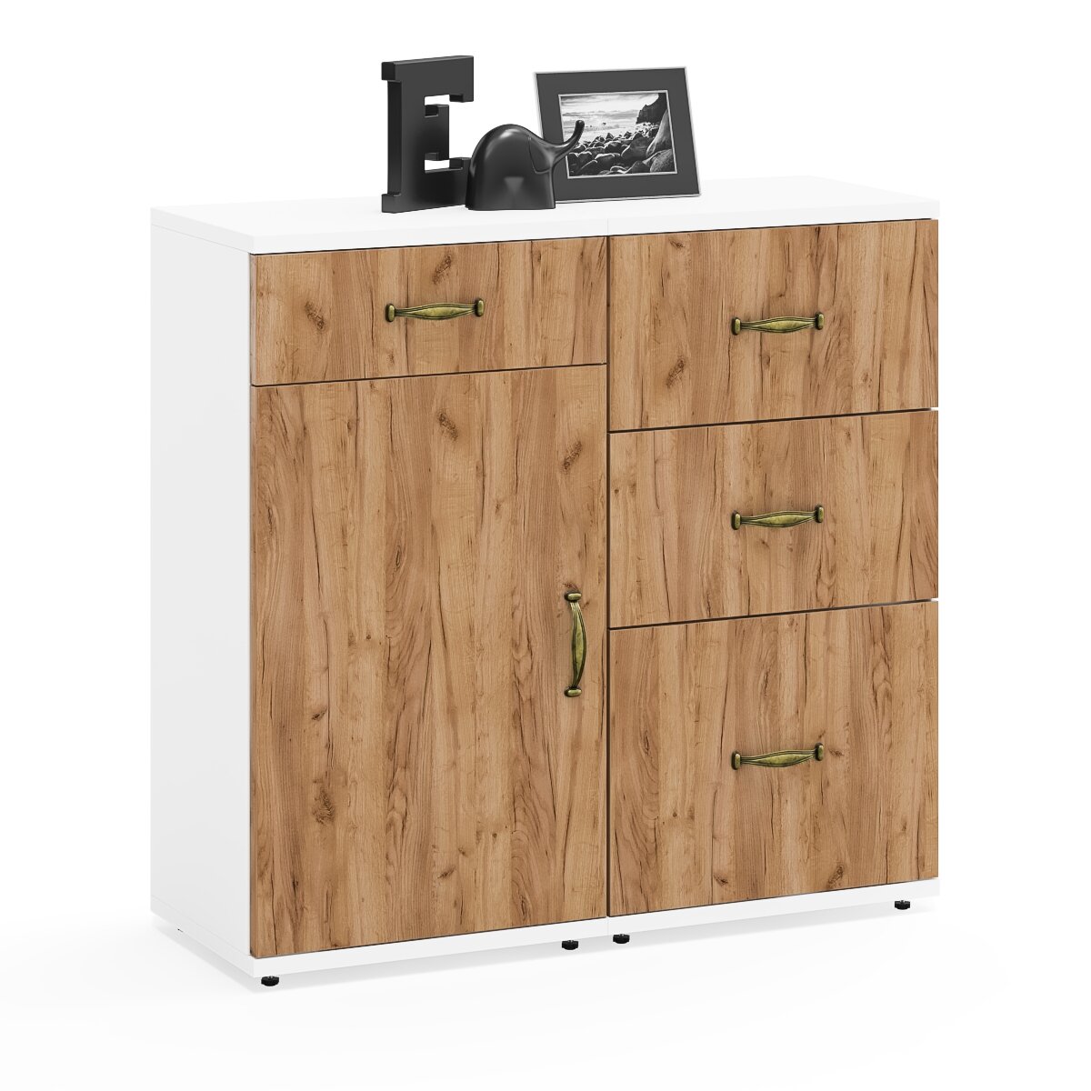 фото Две тумбы Мебельный двор Лидер-8 3-15 и МД 3-16 белый шагрень/крафт золото, 80х30х75 см