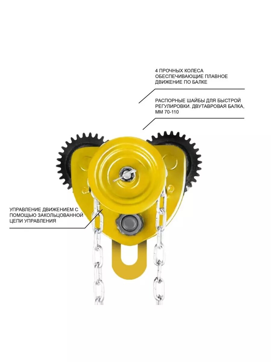 Каретка ручная для тали 500кг 6м тип GCL тележка на двутавр с ручным приводом — фото 1