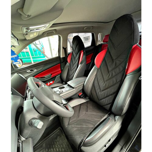 Накидки на передние сиденья автомобиля Changan CS55PLUS с логотипом / Changan Uni-S / чехлы на сидения Чанган ЦС55+ / Чанган ЮНИ-С / автомобильные чехлы из алькантары