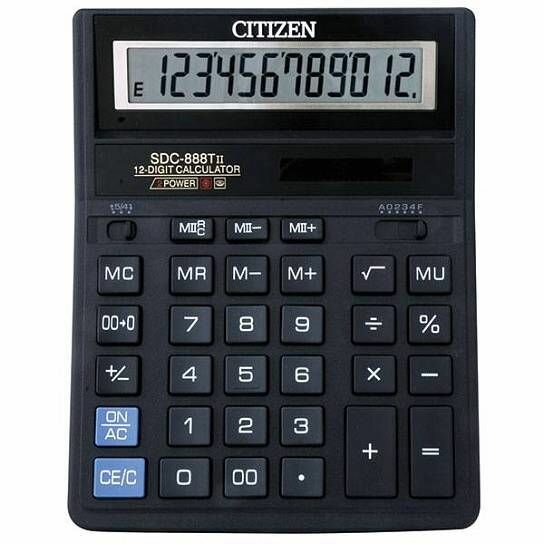 Citizen Калькулятор SDC-888T, 12 разрядный, бухгалтерский, черный, 318 г