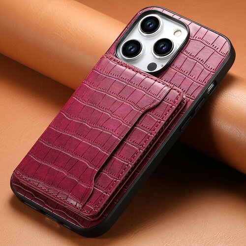 фото Чехол suteni, для iphone 14, pu+tpu, крокодиловый узор, розово-красный