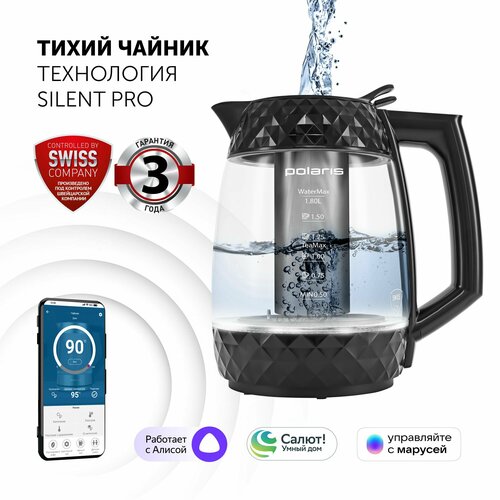 Электрический тихий чайник Polaris PWK 1823CGLD Wi-Fi IQ Home с подсветкой 9556₽