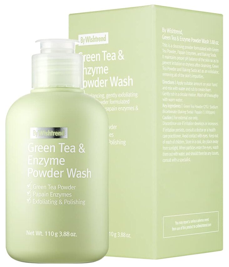 By Wishtrend энзимная пудра с зелёным чаем Green Tea & Enzyme Powder Wash, 110 мл, 110 г — фото 1