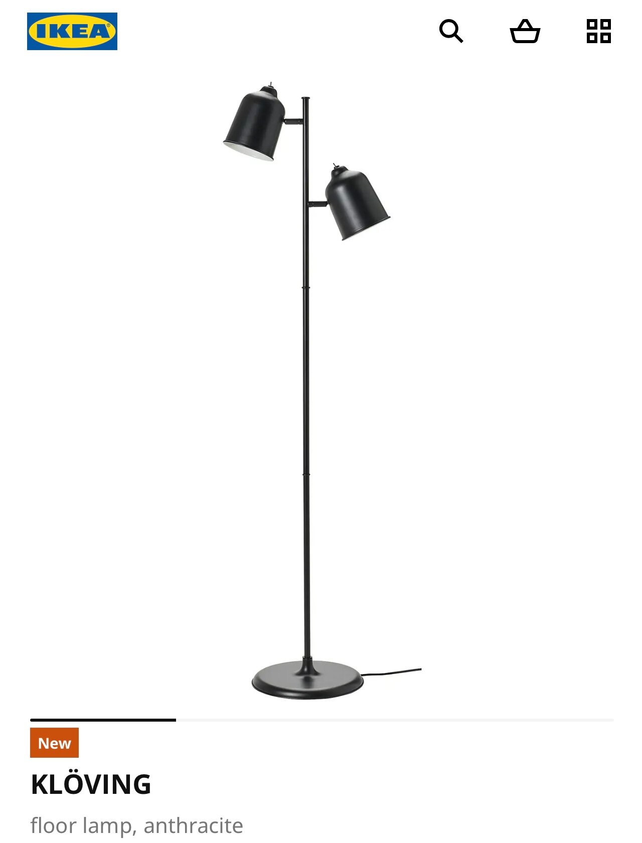 Торшер KLÖVING IKEA, антрацит(т-серый, почти черный), высота 147 см