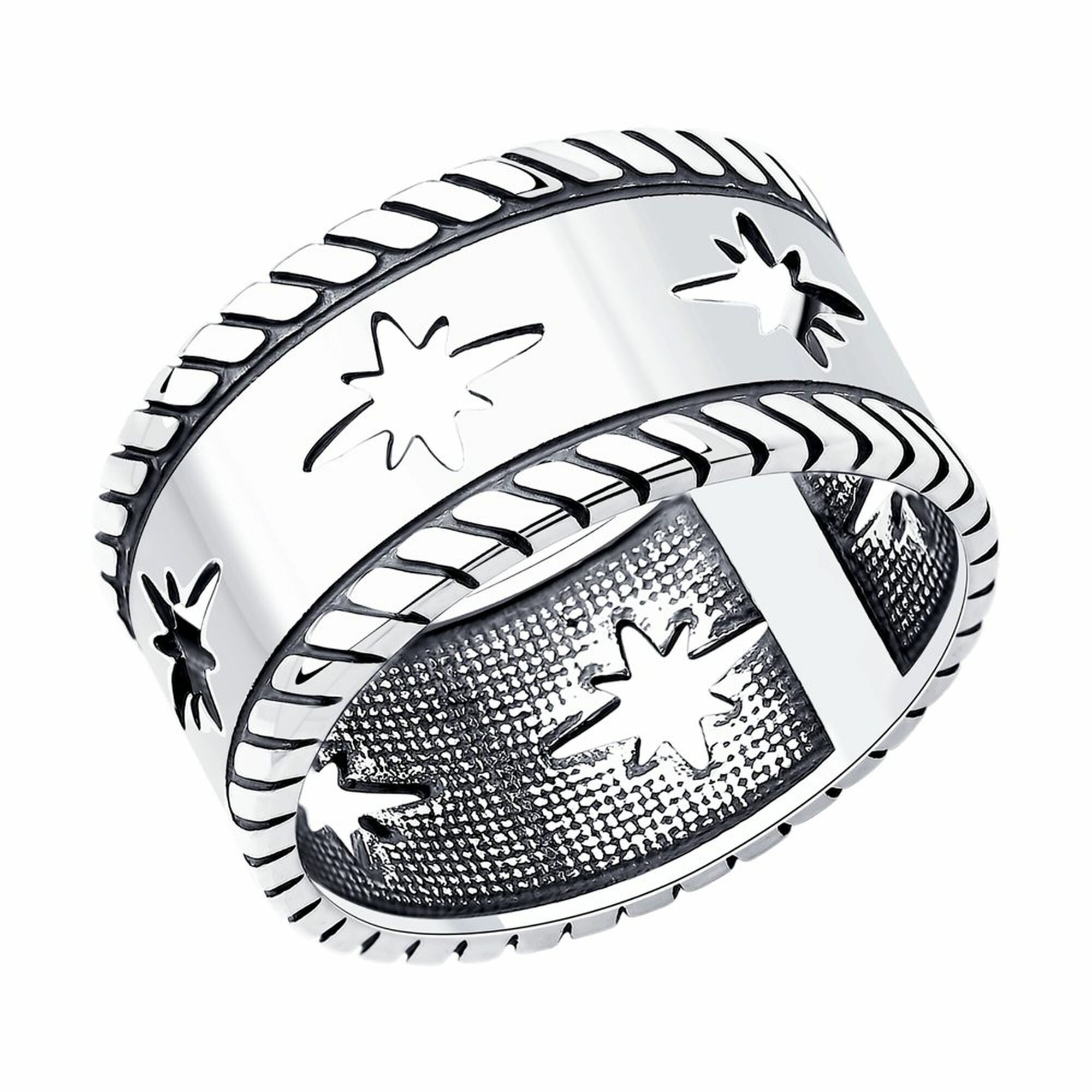 Кольцо Diamant online, серебро, 925 проба, чернение, размер 19, серебристый