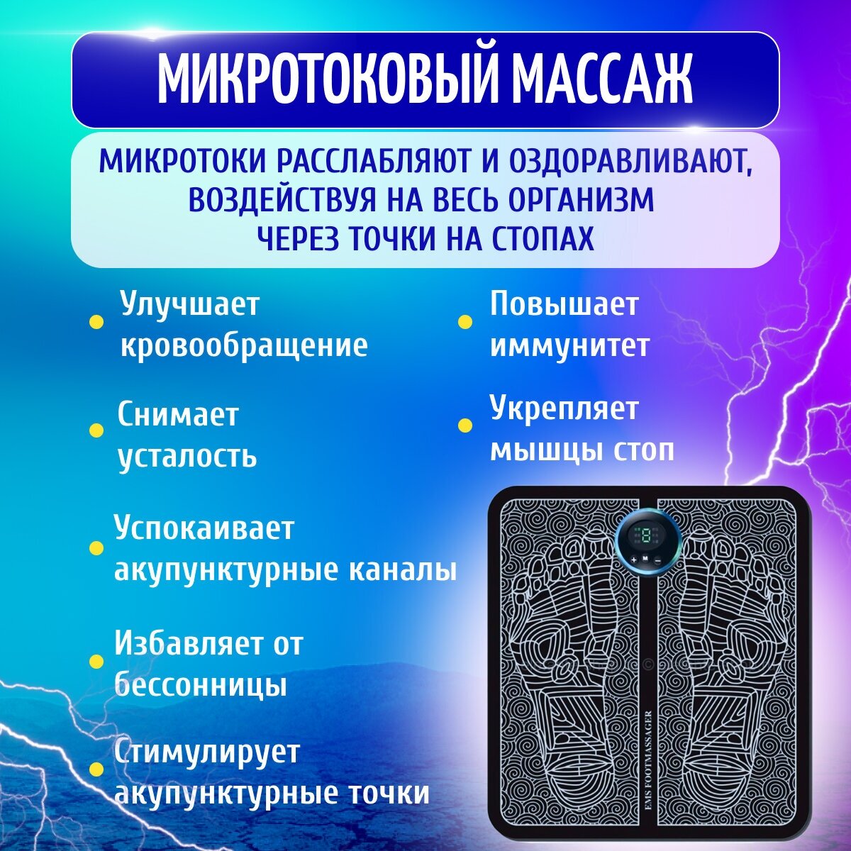 Картинки Стимулирующий массажный коврик/ миостимулятор для ног/ массажер электрический для ступней