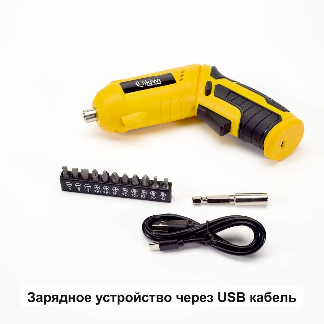 Аккумуляторная электроотвертка трансформер KIWI KHSD-7511, 12 насадок / отвертка шуруповерт — фото 1
