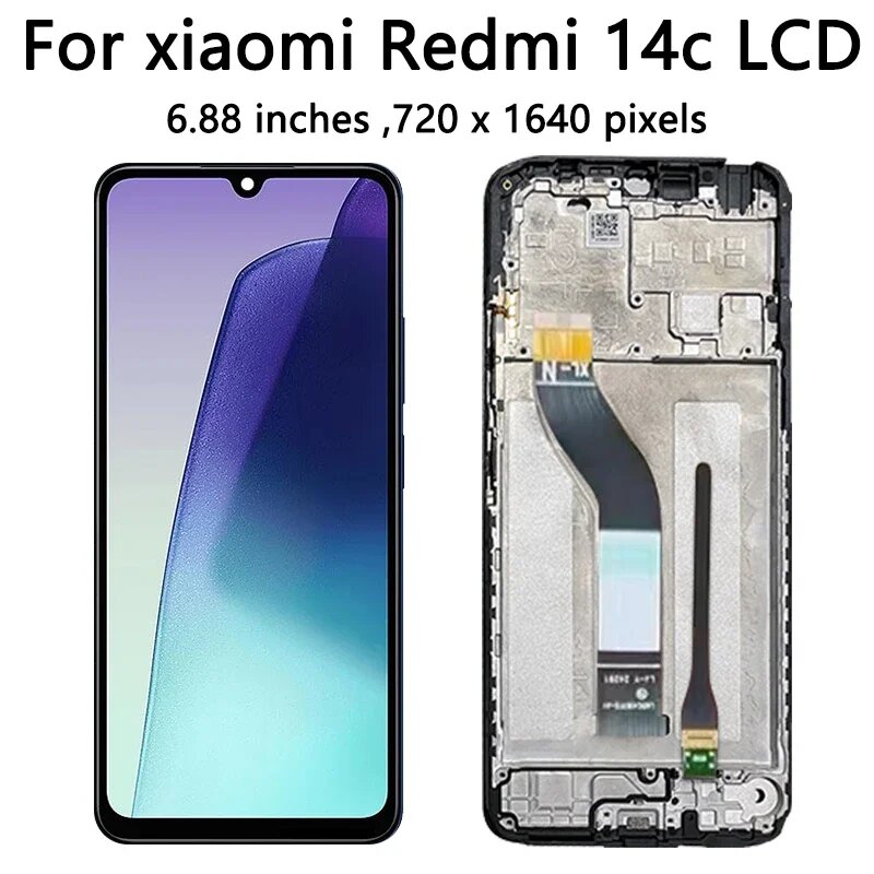 6,88 "120 Гц ЖК-дисплей для Xiaomi Redmi 14C ЖК-дисплей 2411DRN47C Сенсорная панель в сборе Pantalla для Redmi 14c Рамка дисплея, Ori No Frame — фото 1