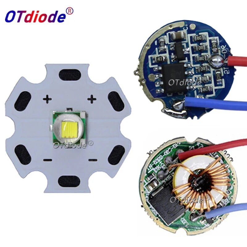 OTdiode XLM-T6 10 Вт светодиод холодный белый 22mm 5 Mode Driver LED20mm Black pcb
