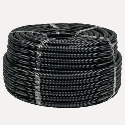 Изображение товара Труба гофрированная негорючая безгалогеновая FRHF с протяжкой d20 мм (100 метров), черная, EKF-Plast