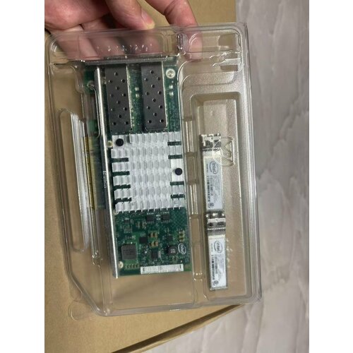 Сетевой адаптер Intel X520-DA2, В подарок оптический модуль. PCI-E x8, 2 порта SFP+, оригинальный, серверный, синий лейбл