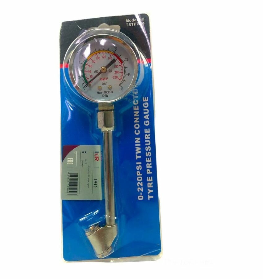 Манометр для автомобильных шин, серебристый, нержавеющая сталь — фото 1
