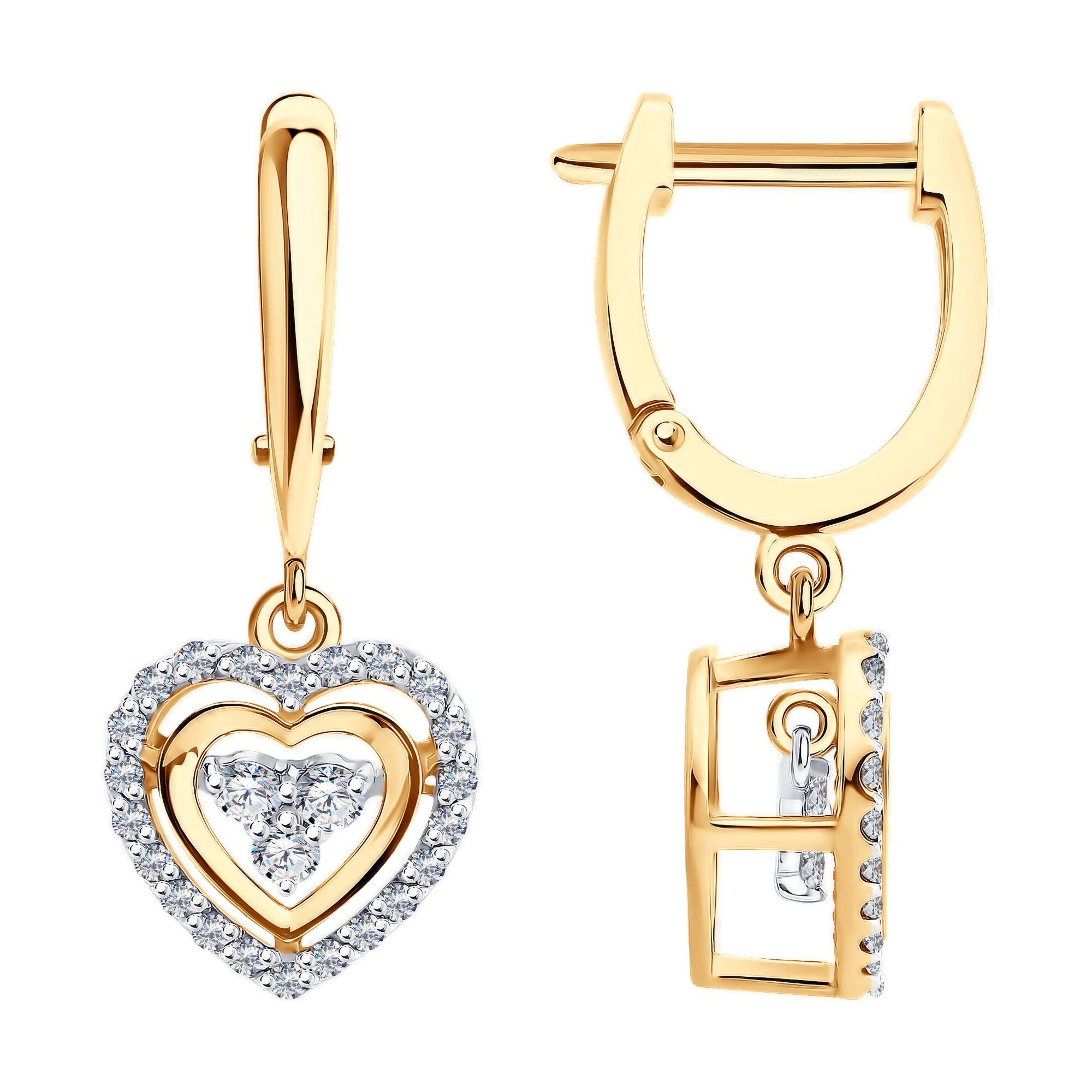 Серьги Diamant online, красное золото, 585 проба, бриллиант, длина 2.4 см, , прозрачный