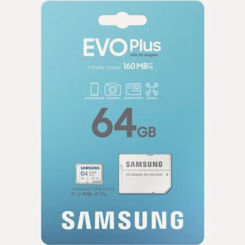 Изображение товара Карта памяти Samsung micro SDXC 64Gb EVO Plus UHS-I U1 A1 + ADP 160 Mb/s