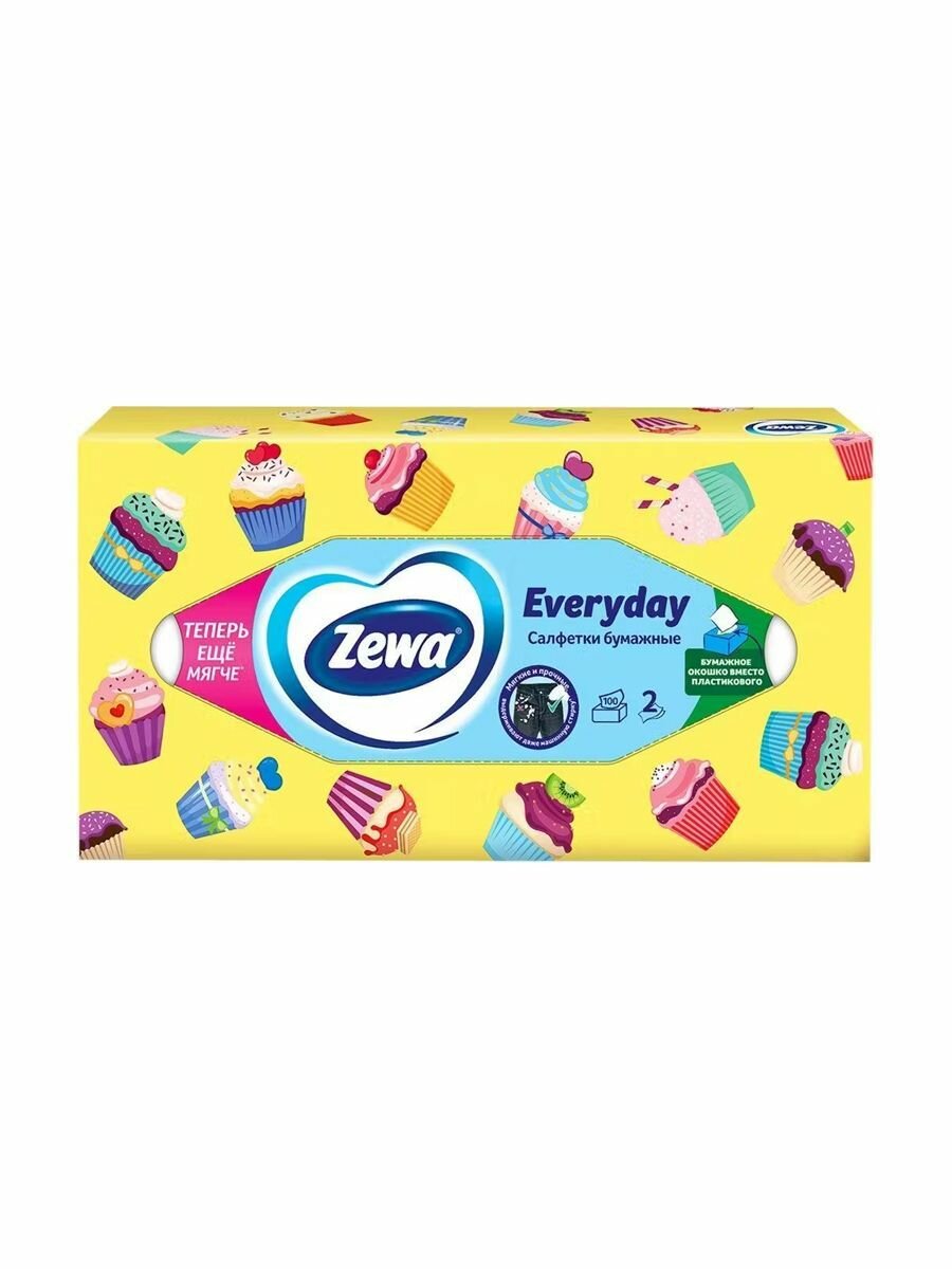 Салфетки бумажные Zewa Everyday косметические, комплект из 3 пачки по 100 листов — фото 1