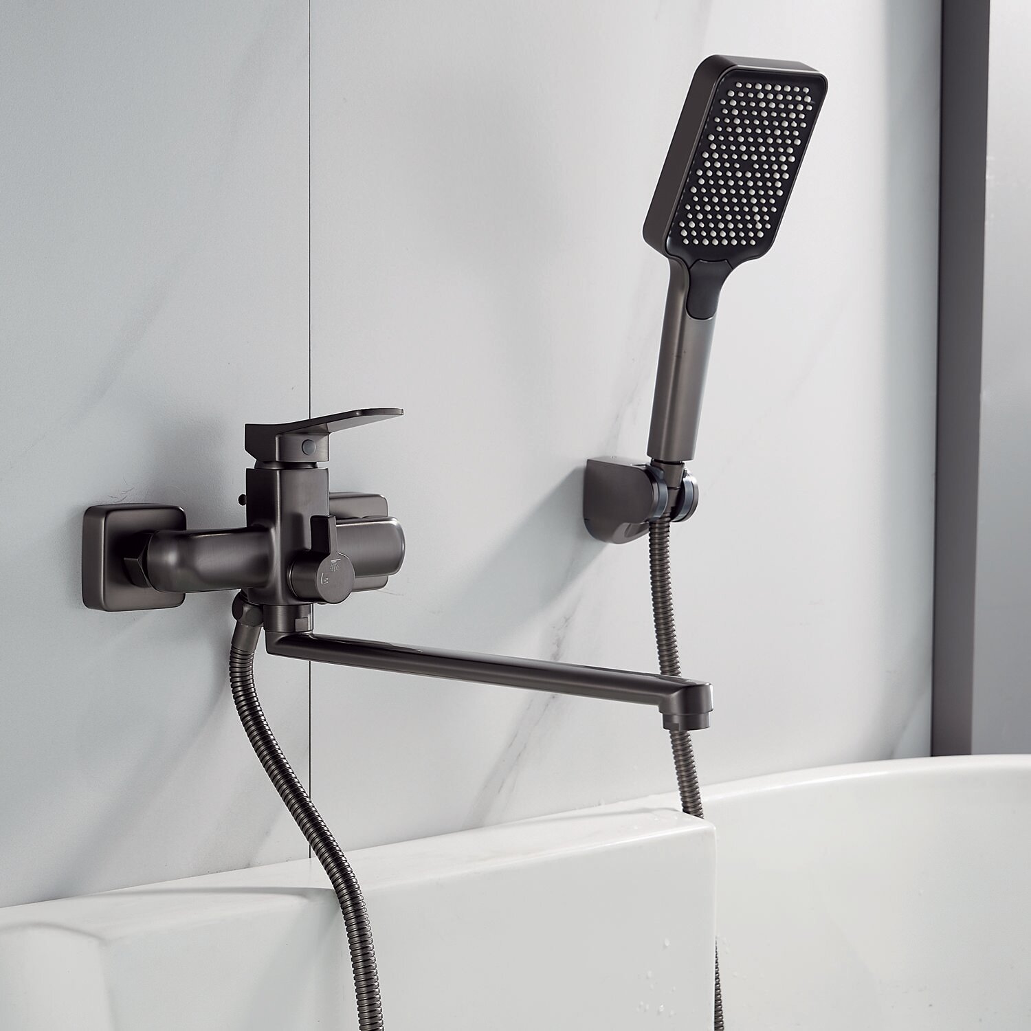 Смеситель для ванны с длинным изливом Shevanik S9922T оружейная сталь