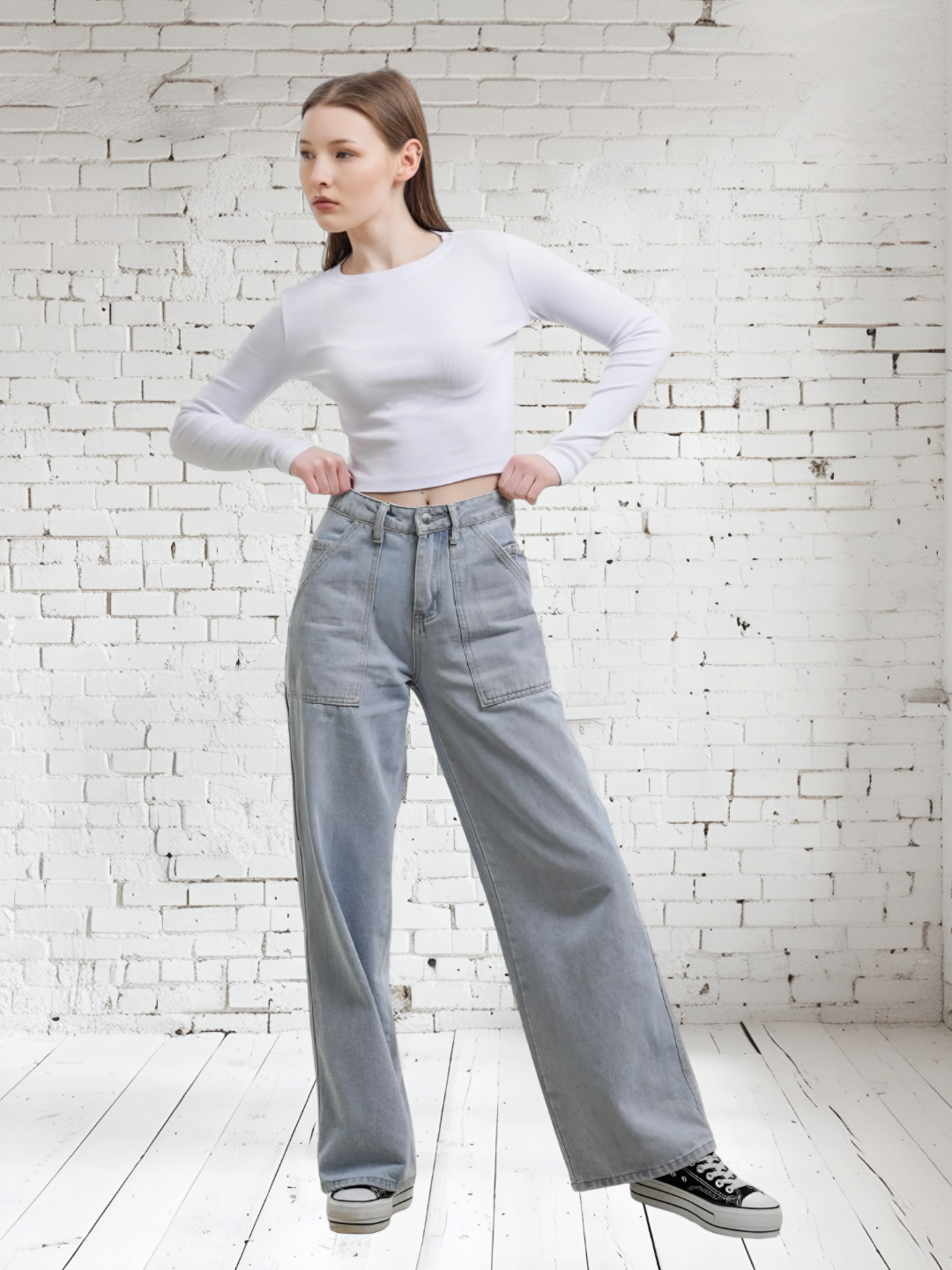 Кроп-топ Женский кроп-топ, лонгслив с длинными рукавами, 1 шт., размер 44-46, белый, — фото 1