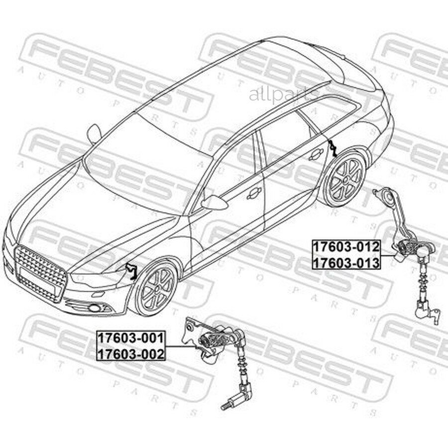 FEBEST 17603-002 Датчик положения кузова передний правый (с тягой)