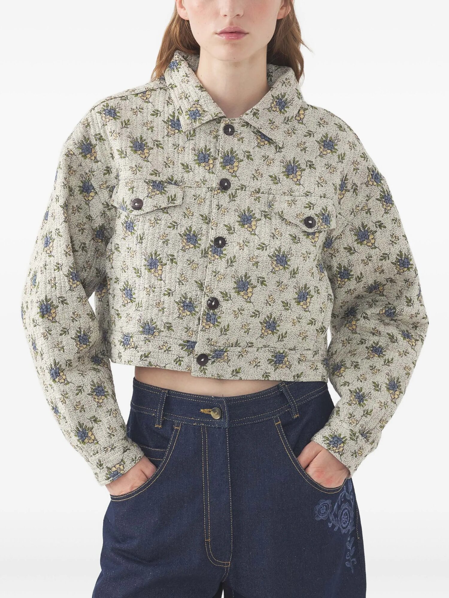 Куртка Antik Batik Floral-print cropped jacket размер S зеленый