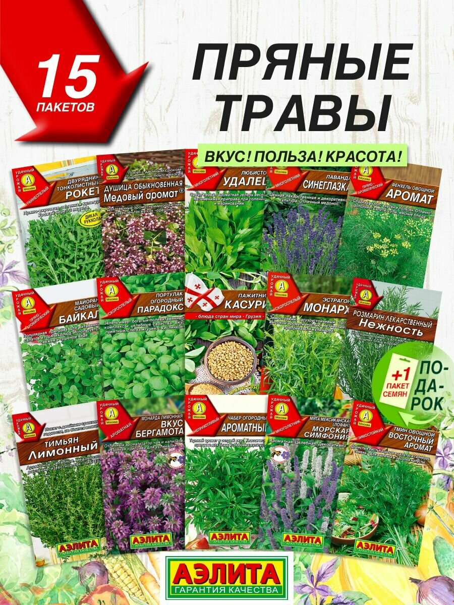 Семена трав Аэлита Пряные травы 15 сортов   Семена Трав пряных