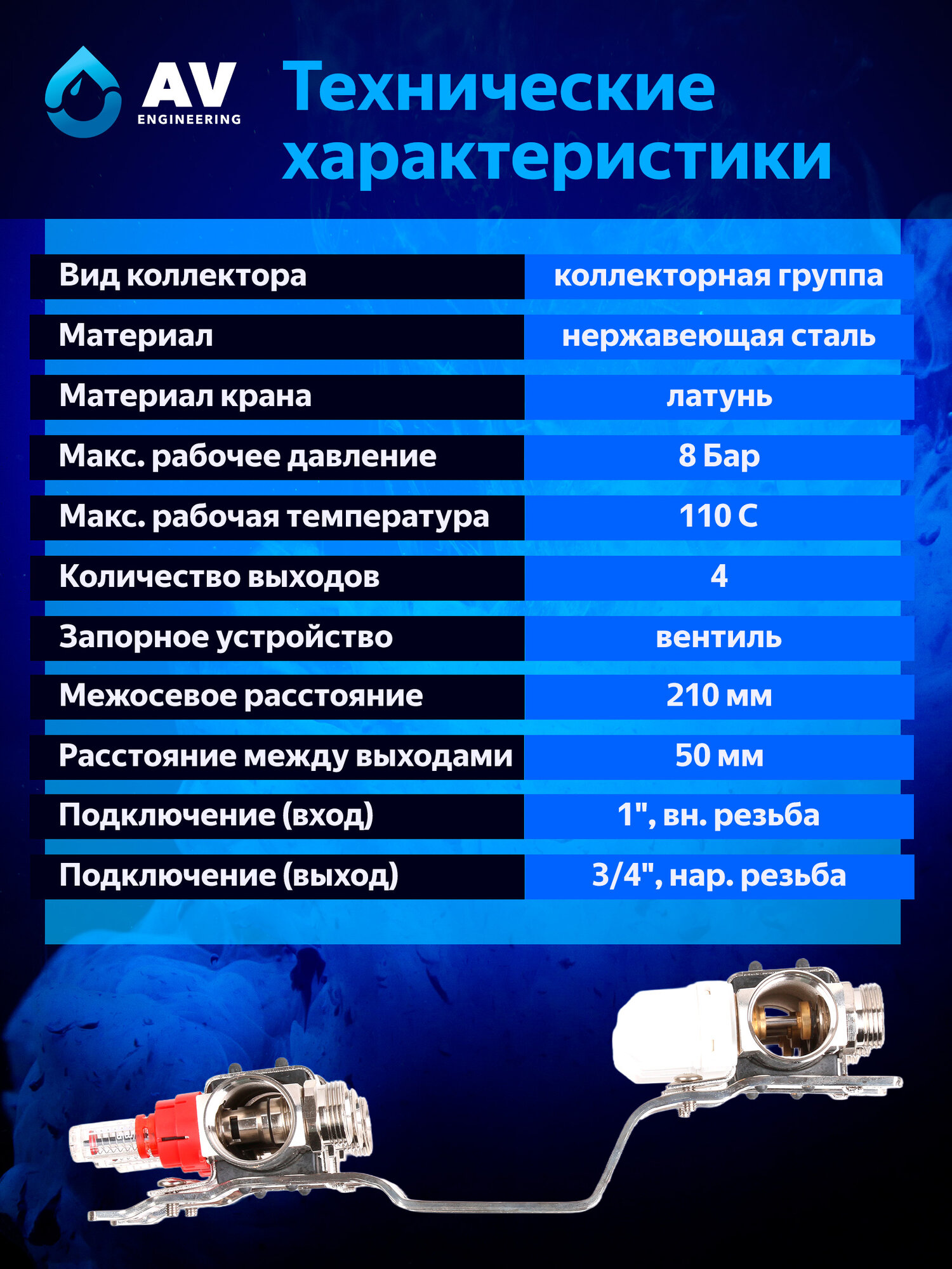 Коллекторная группа AVE136 4 выхода AV ENGINEERING (AVE13600104) — фото 1