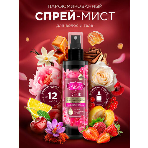 Парфюмированный спрей-мист для тела и волос Camay Desir Пион и красные ягоды 190мл 279₽