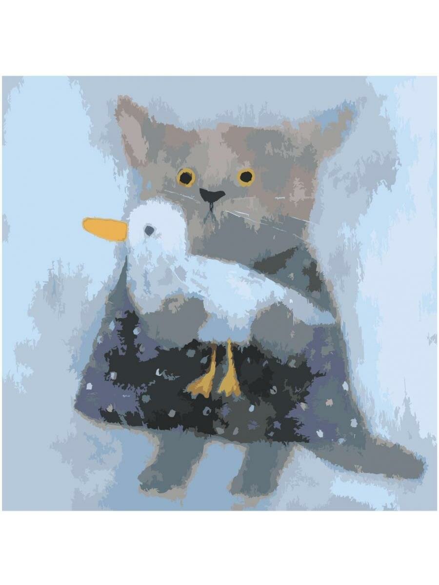 Кот с птичкой Раскраска картина по номерам на холсте