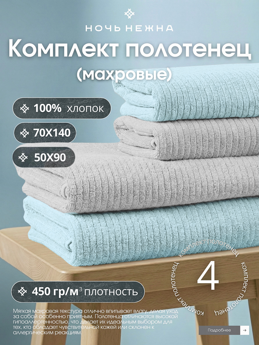 Полотенце банное махровое набор 4 шт