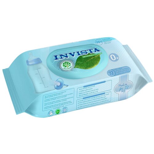 KG332021 Влажные салфетки для детей Invista Bio Blue с первых дней жизни с клапаном, 72 шт/уп