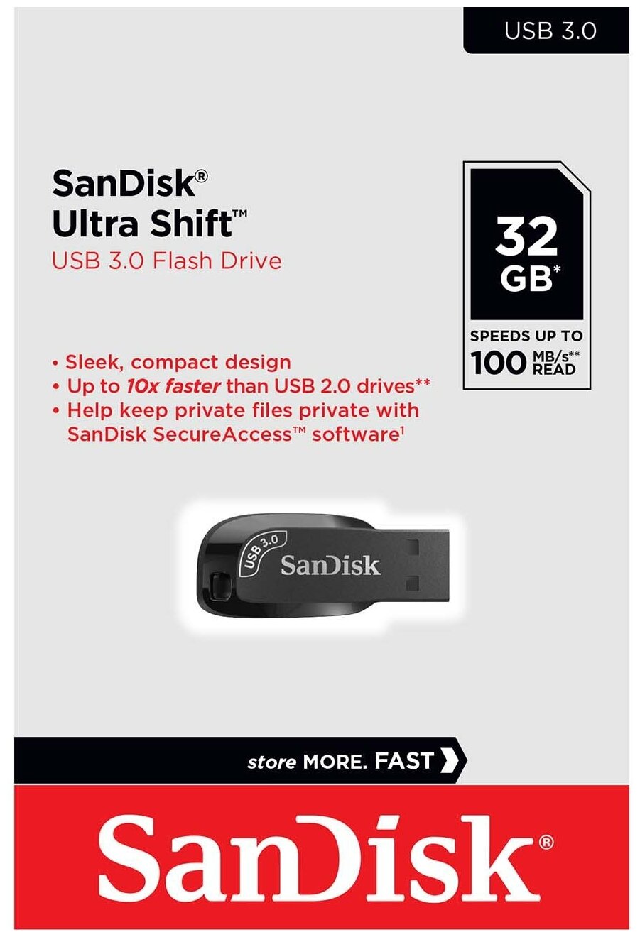 Накопитель USB 3.0 SanDisk 32GB Ultra Shift (SDCZ410-032G-G46) - фото №6
