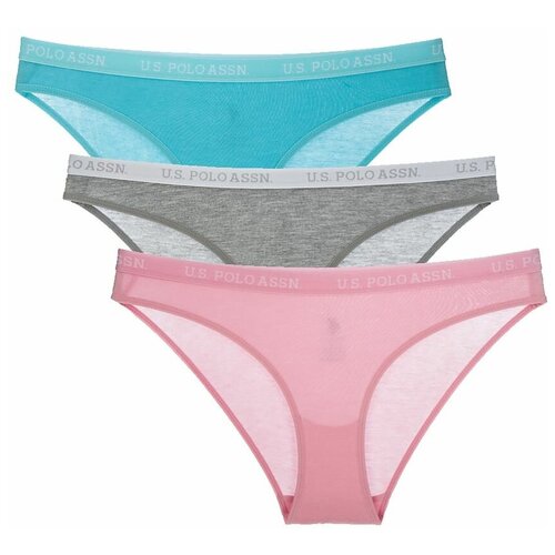 фото U.s. polo assn. набор трусов слипы средней посадки с узкими боковыми швами, 3 шт., размер 40, мятный/розовый/серый меланж