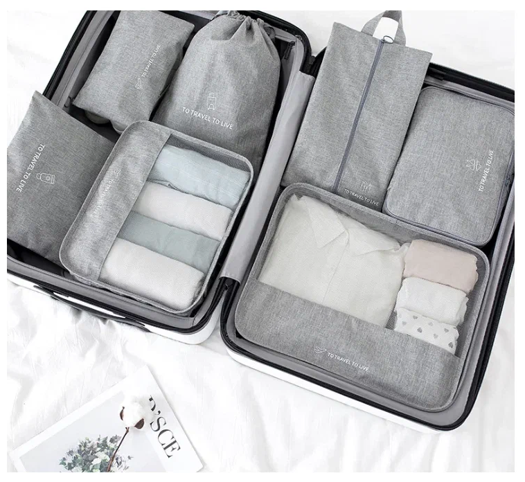 Органайзер дорожный для чемодана 7 в 1 для хранения вещей одежды и белья, набор сумок косметичек - фотография № 1