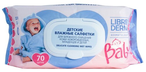 Влажные салфетки Librederm baby, пластиковая крышка, 70 шт.