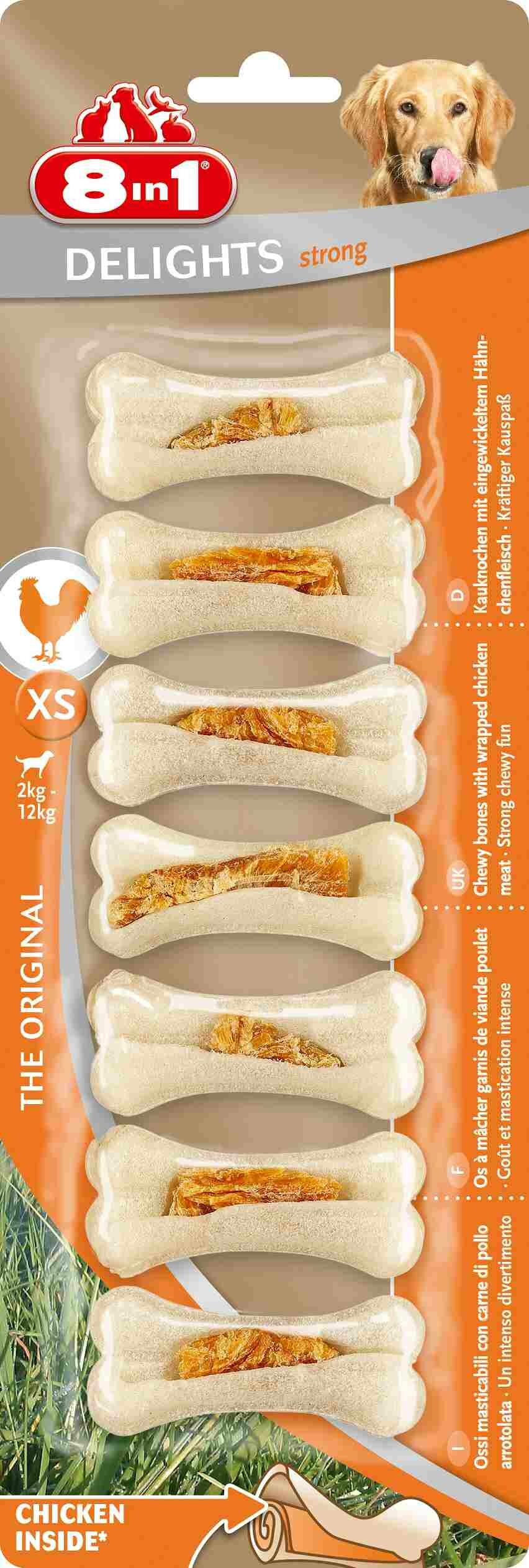 8in1 Delights Strong XS косточки сверхпрочные с куриным мясом для мелких собак (7*7,5 см.) Курица, 7 шт.