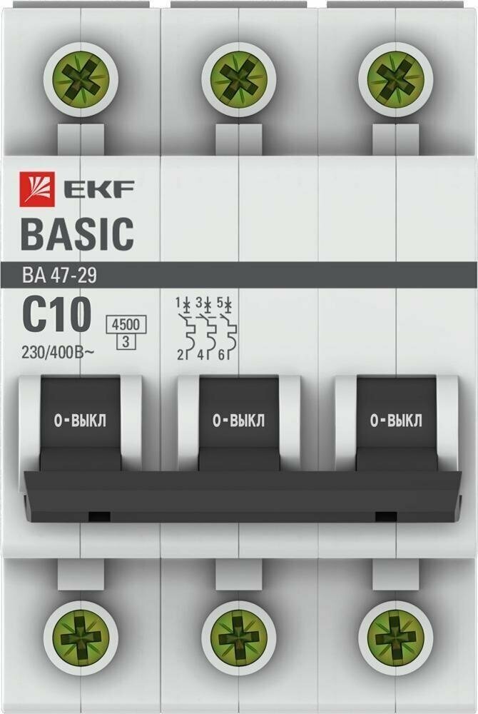 Автоматический выключатель EKF ВА 47-29 Basic 3P 10А характеристика C (комплект из 2 шт) - фотография № 3