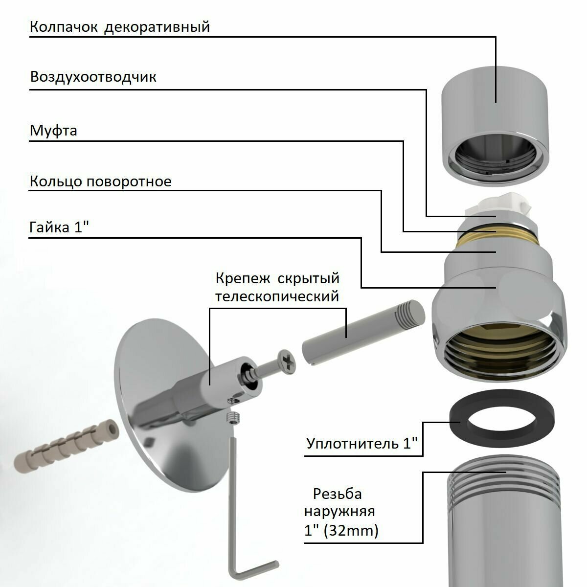 Полотенцесушитель Onix, модель Flex Plus 600x800, лесенка с полкой, нижнее подключение, полный комплект - фотография № 9