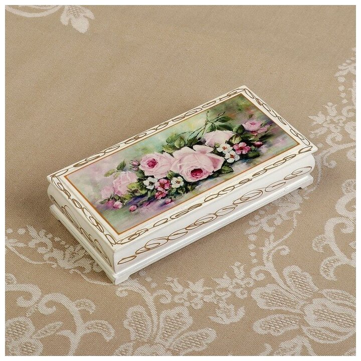 фото Шкатулка - купюрница «Нежность», белая, 8,5×17 см, лаковая миниатюра 3696409