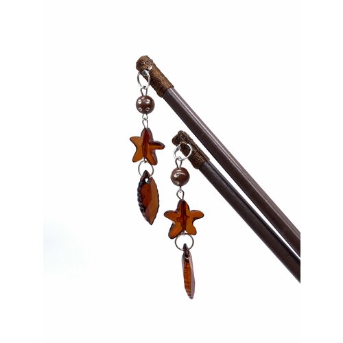 Китайские палочки для волос с подвесками 2 шт из темного дерева 