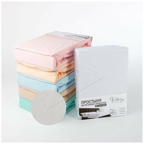 фото Простынь на резинке valtery pt belaya / 180 х 200 см / трикотаж
