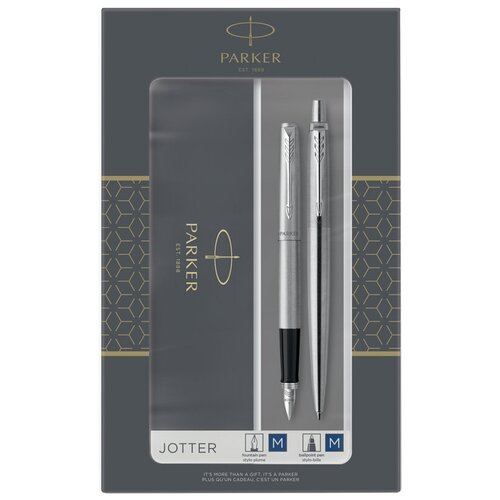 гелевая ручка parker jotter core k694 stainless steel ct 2020646 PARKER набор перьевая и шариковая ручки Jotter Core, M, 2093258, 2 шт.