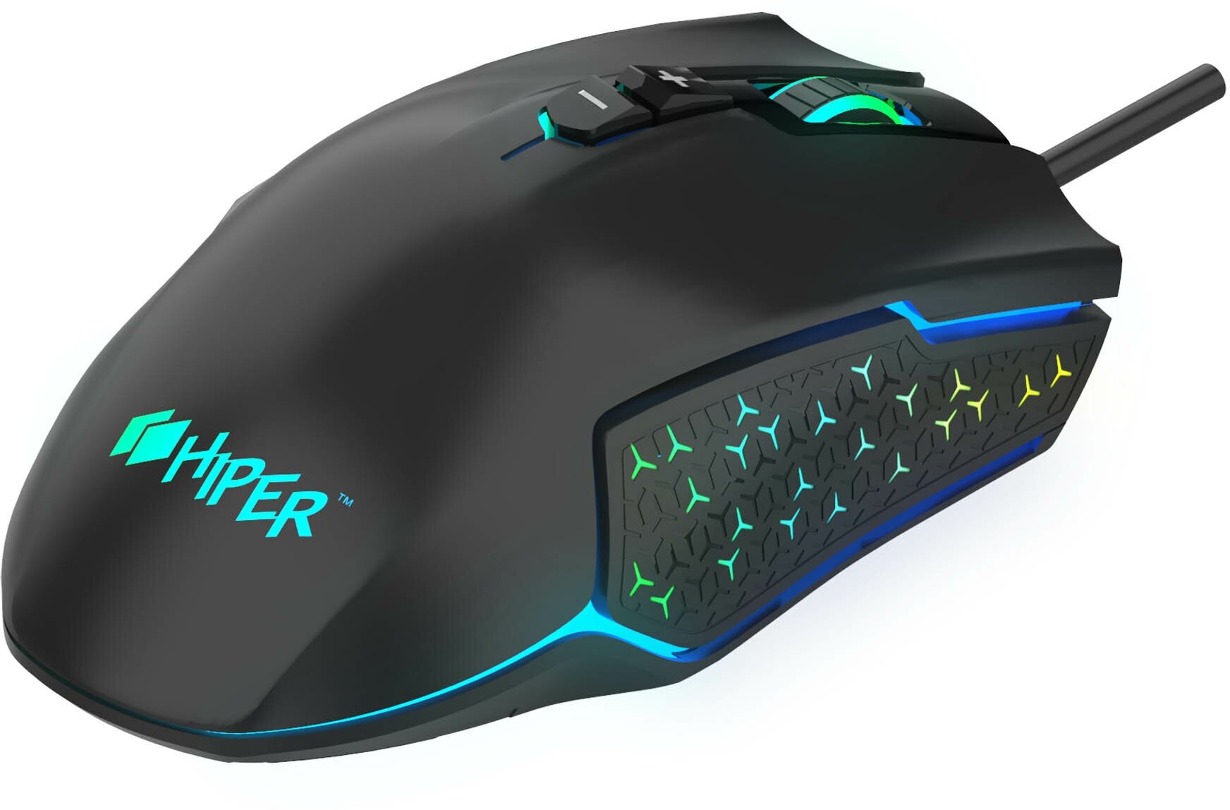 Игровая мышь HIPER DRAKKAR чёрная (USB, 8 кнопок, 10000 dpi, PMW3327, RGB подсветка, регулировка веса) — фото 1