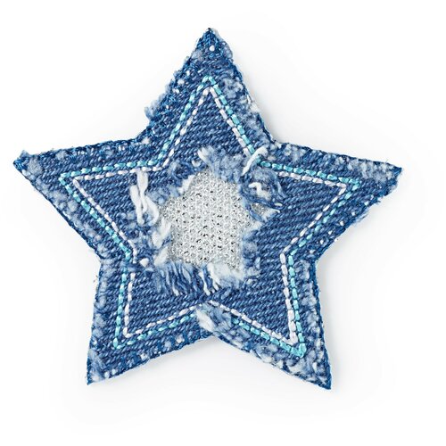 фото Термоаппликация джинс "звезда голубая с бахромой" 6х6 см, prym