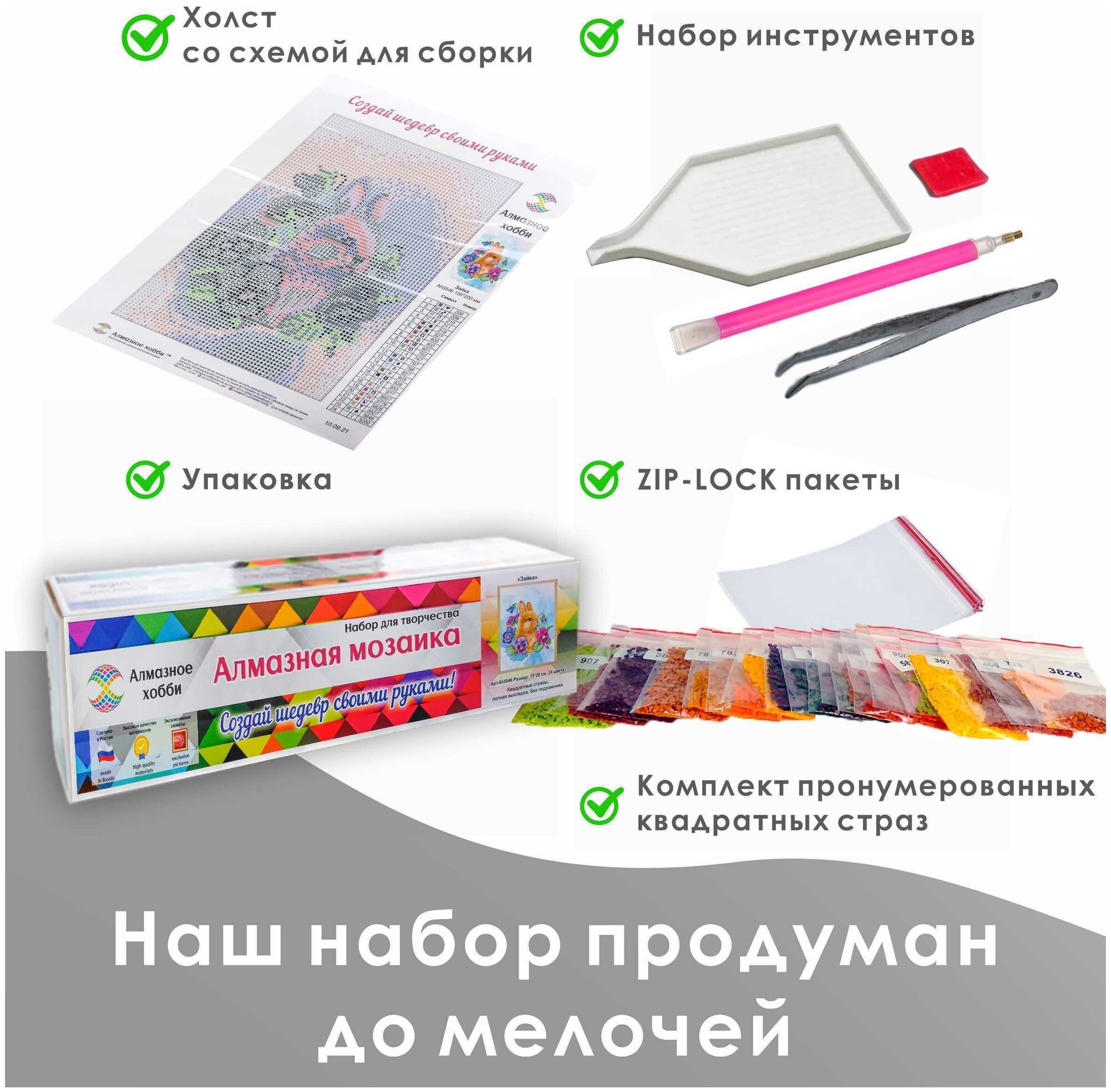 Алмазная мозаика, Картина стразами, Алмазное хобби "Ежик и клевер" 30х30 без подрамника - фотография № 2