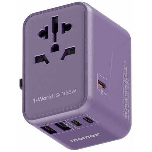 Зарядное устройство сетевое, универсальное Momax UA8 World 65 Вт GaN, 2xType-C + 2xUSB-A + PD - Фиолетовый