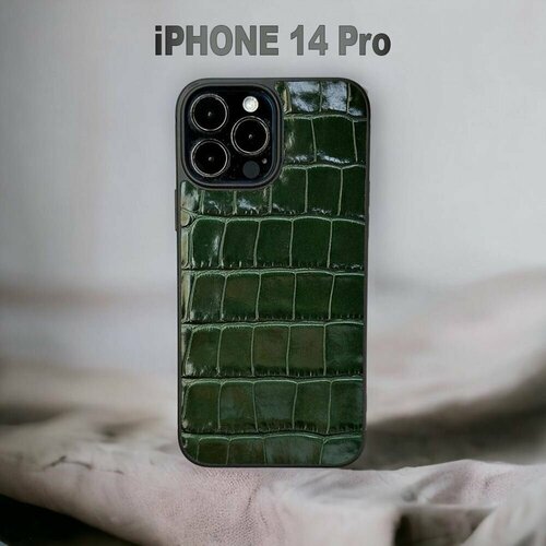 Изумрудный чехол на iPhone 14 Pro из натуральной кожи