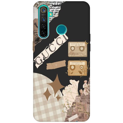 Матовый Soft Touch силиконовый чехол на realme 5 Pro, Рилми 5 Про с 3D принтом GUCCI Stickers черный матовый soft touch силиконовый чехол на realme 5 pro рилми 5 про с 3d принтом gucci stickers черный