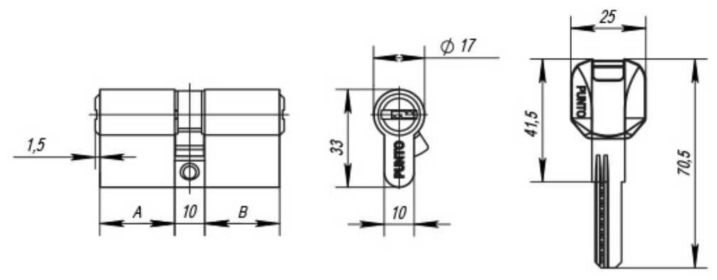 Цилиндровый механизм Punto (Пунто) Z400/70 mm (30+10+30) PB латунь - фотография № 3