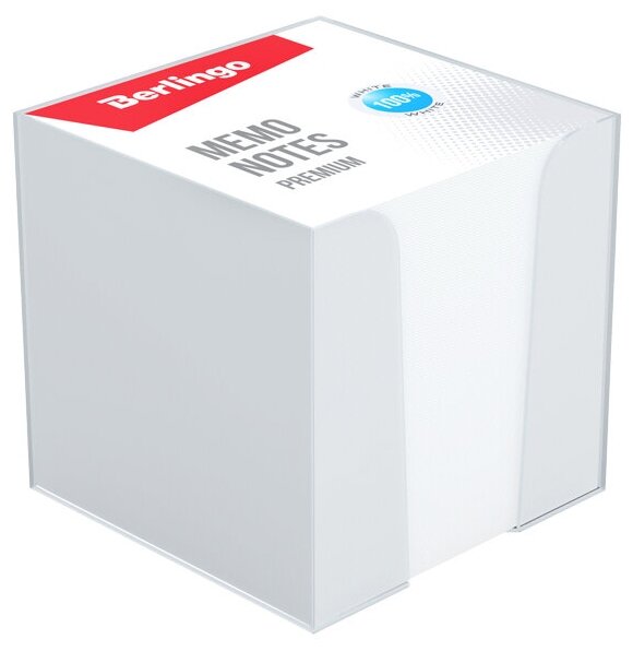 Блок для записей Berlingo Premium, 90*90*90 мм, пластиковый бокс, белый, 100% белизна